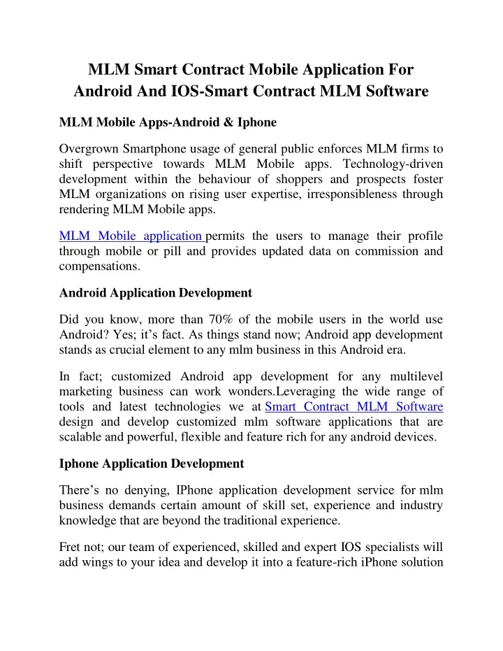 mlm smart contract mobile application for android