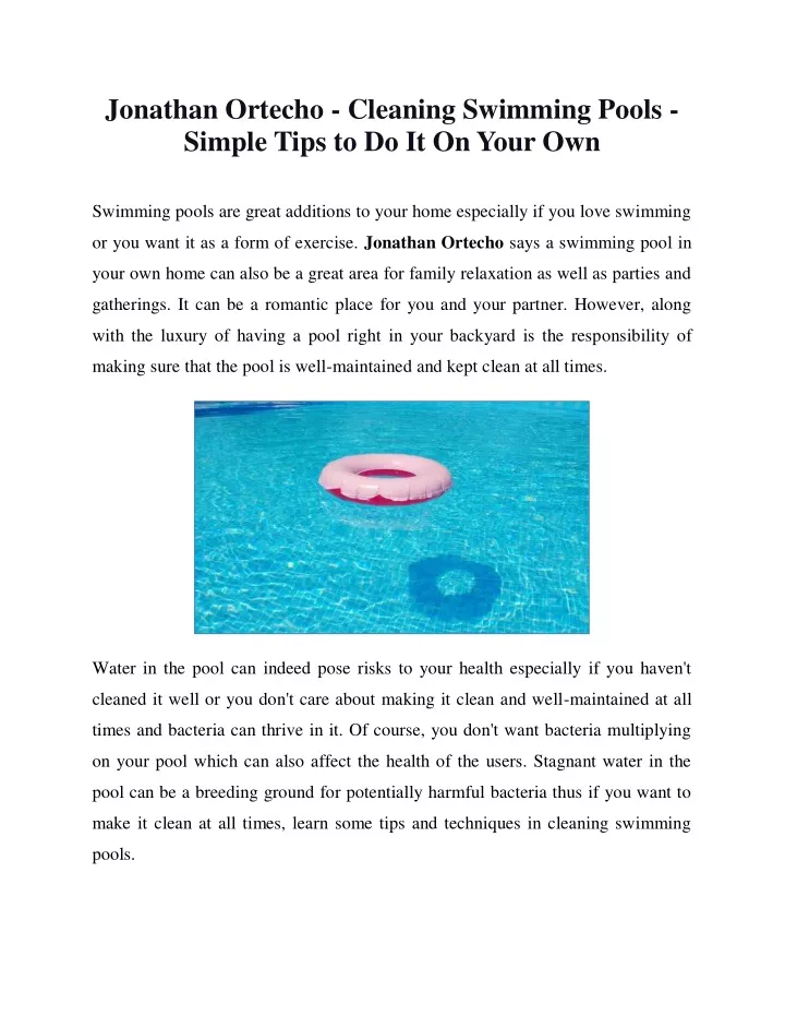 jonathan ortecho cleaning swimming pools simple