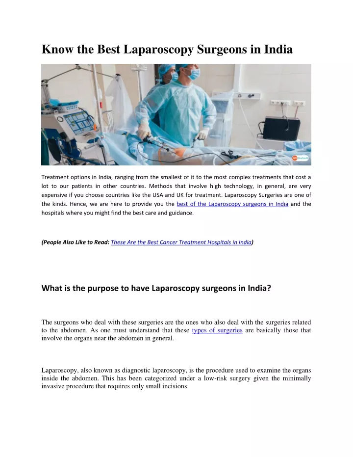 know the best laparoscopy surgeons in india