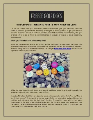 Disc Golf Discs – What You Need To Know About the Game