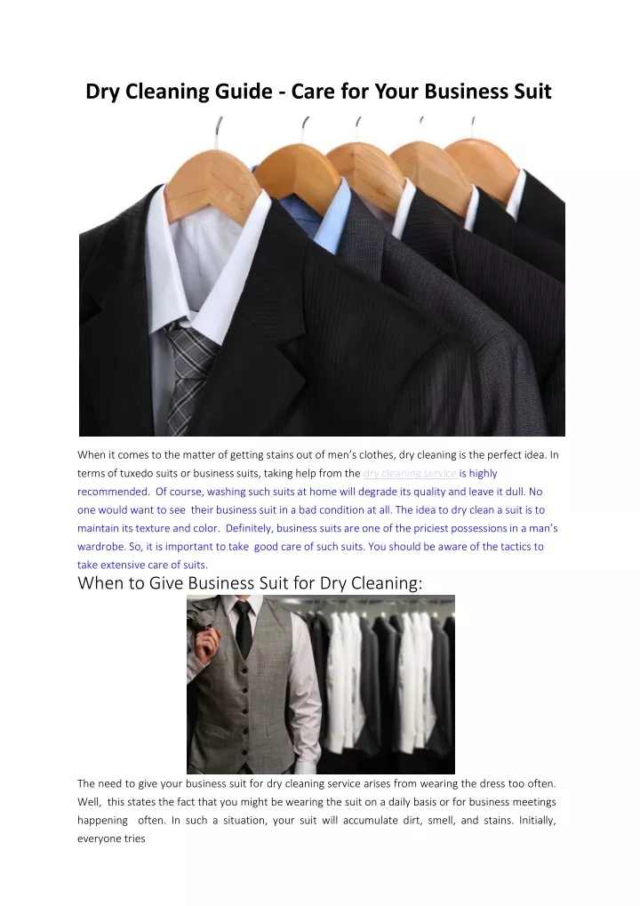 dry cleaning guide care for your business suit