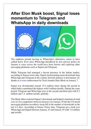 After Elon Musk boost, Signal loses momentum to Telegram and WhatsApp in daily downloads