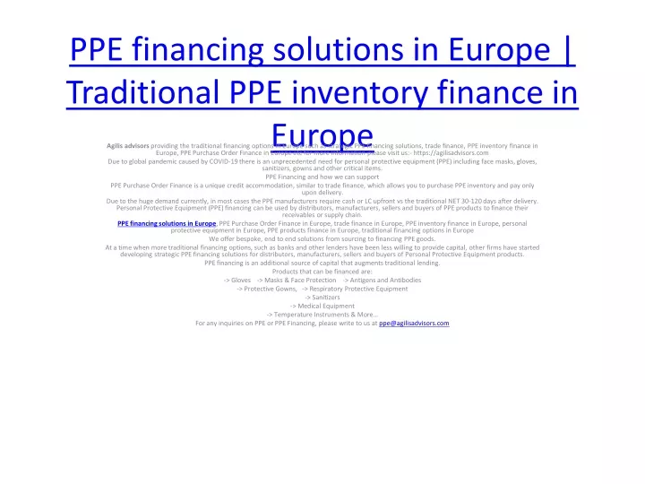 ppe financing solutions in europe traditional ppe inventory finance in europe