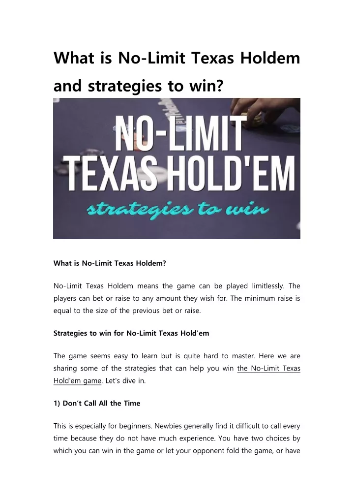 what is no limit texas holdem and strategies