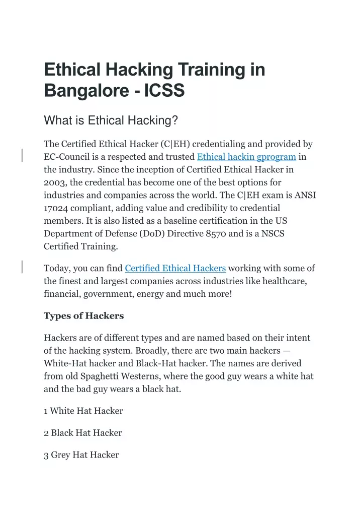 ethical hacking training in bangalore icss