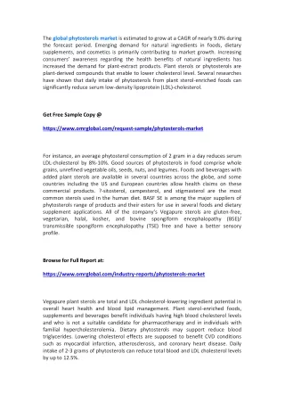 the global phytosterols market is estimated