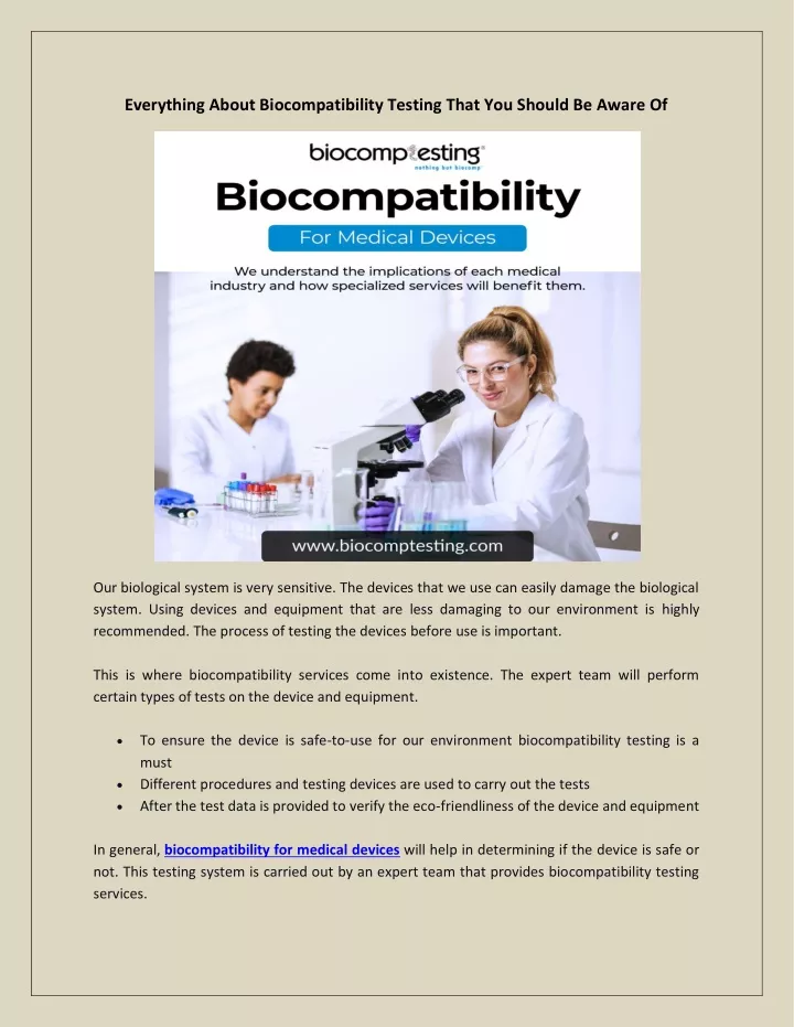 everything about biocompatibility testing that