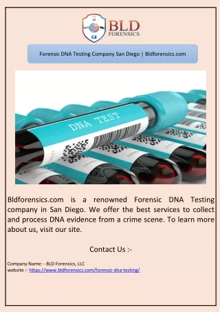 Forensic DNA Testing Company San Diego | Bldforensics.com