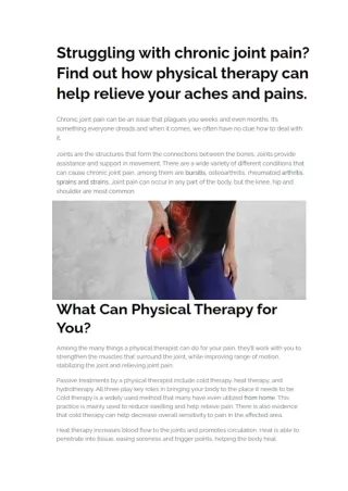 Struggling with chronic joint pain? Find out how physical therapy can help relieve your aches and pains