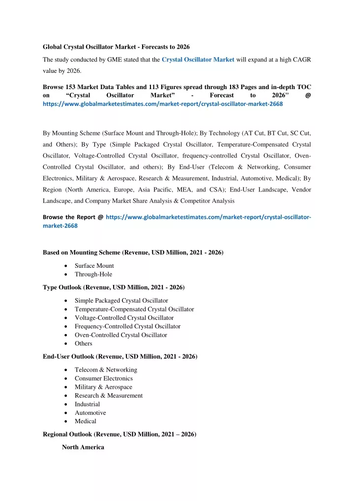 global crystal oscillator market forecasts to 2026