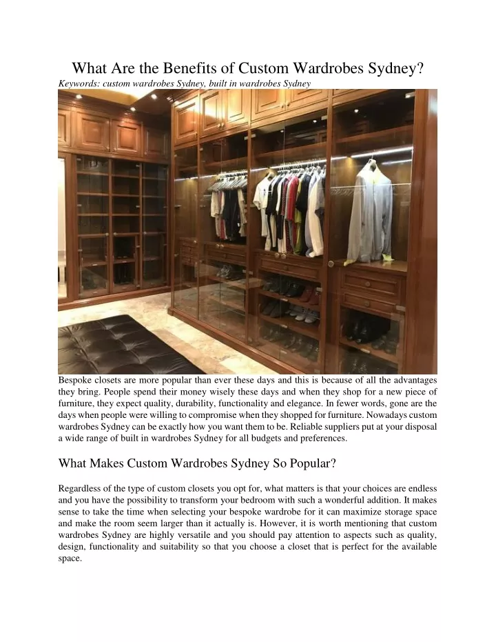what are the benefits of custom wardrobes sydney