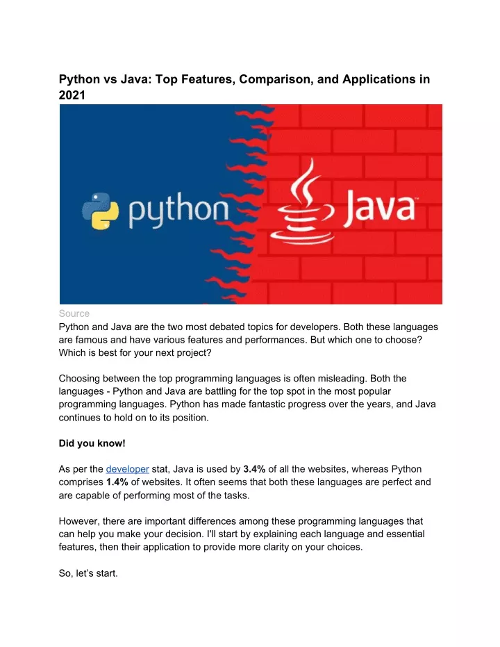 python vs java top features comparison