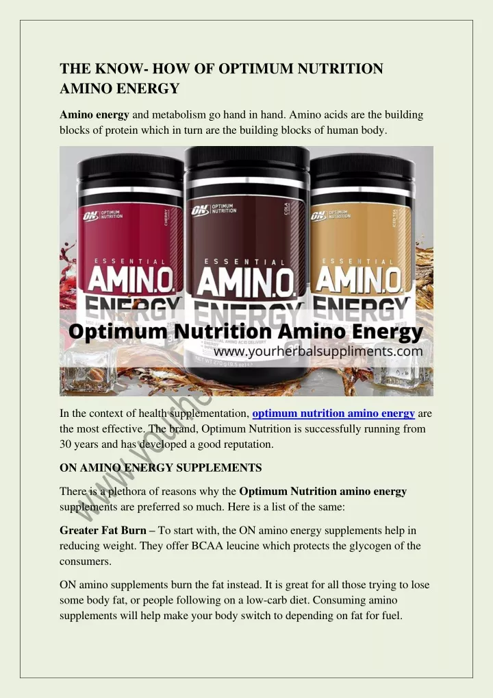the know how of optimum nutrition amino energy