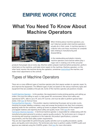 What You Need To Know About Machine Operators