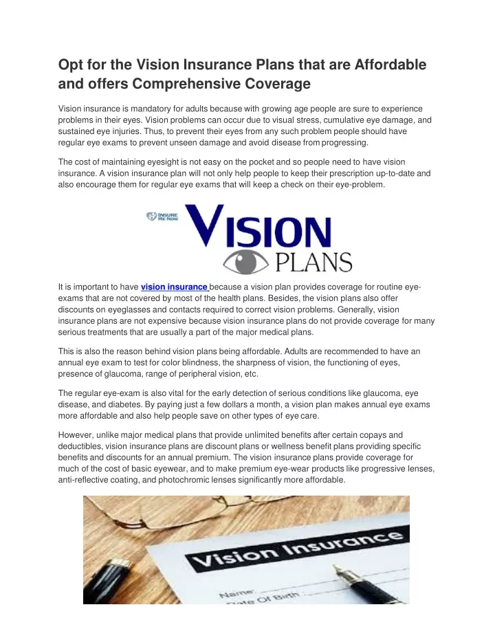 opt for the vision insurance plans that