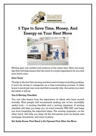 5 Tips to Save Time, Money, And Energy on Your Next Move