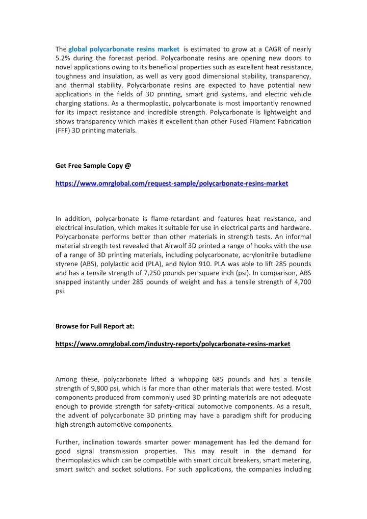 the global polycarbonate resins market