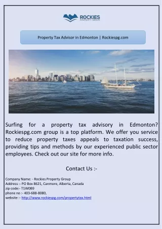 Property Tax Advisor in Edmonton | Rockiespg.com