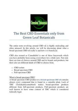 The Best CBD Essentials only from Green Leaf Botanicals