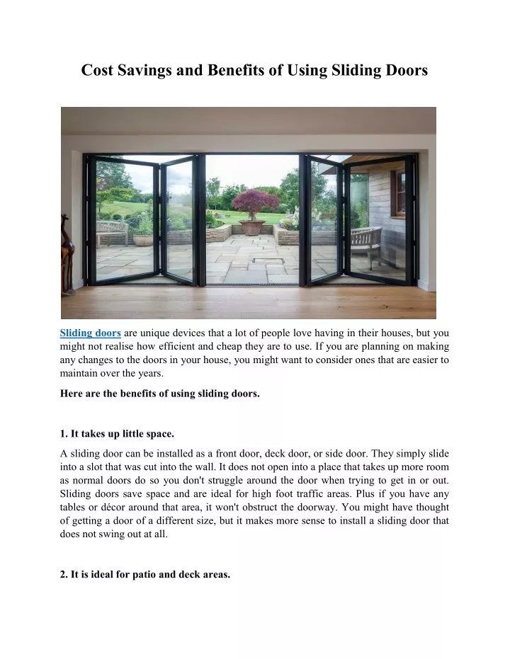 cost savings and benefits of using sliding doors
