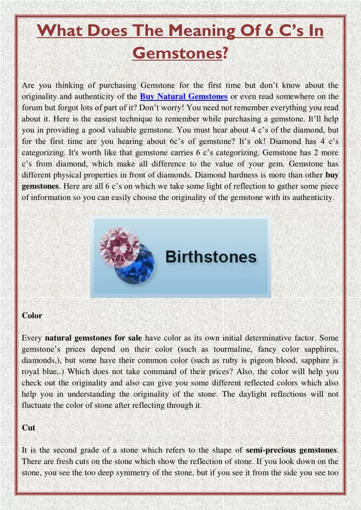 what does the meaning of 6 c s in gemstones