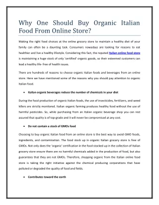 Why One Should Buy Organic Italian Food From Online Store
