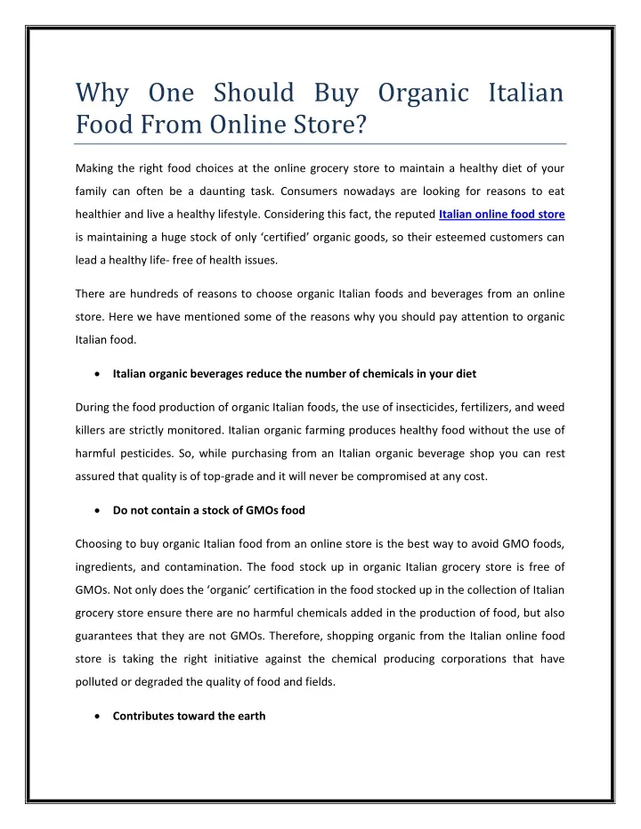 why one should buy organic italian food from