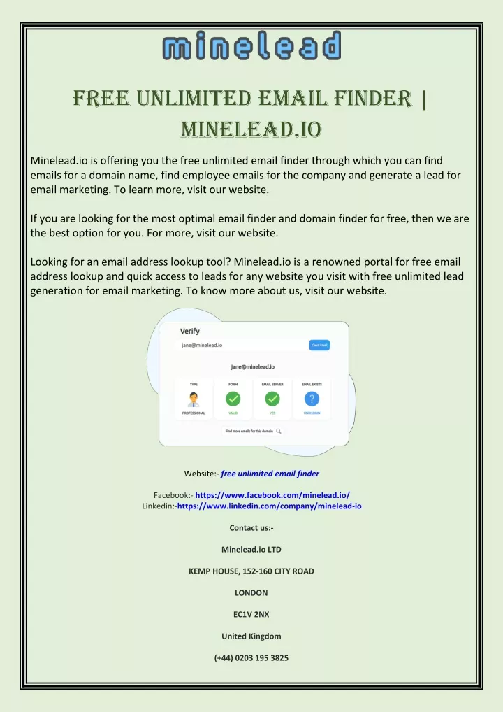 free unlimited email finder minelead io