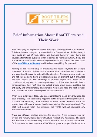 brief information about roof tilers and their work