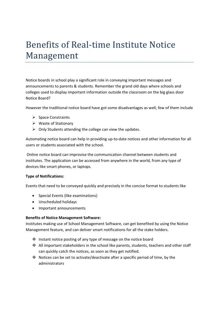 benefits of real time institute notice management