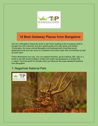 10 best getaway places from bangalore
