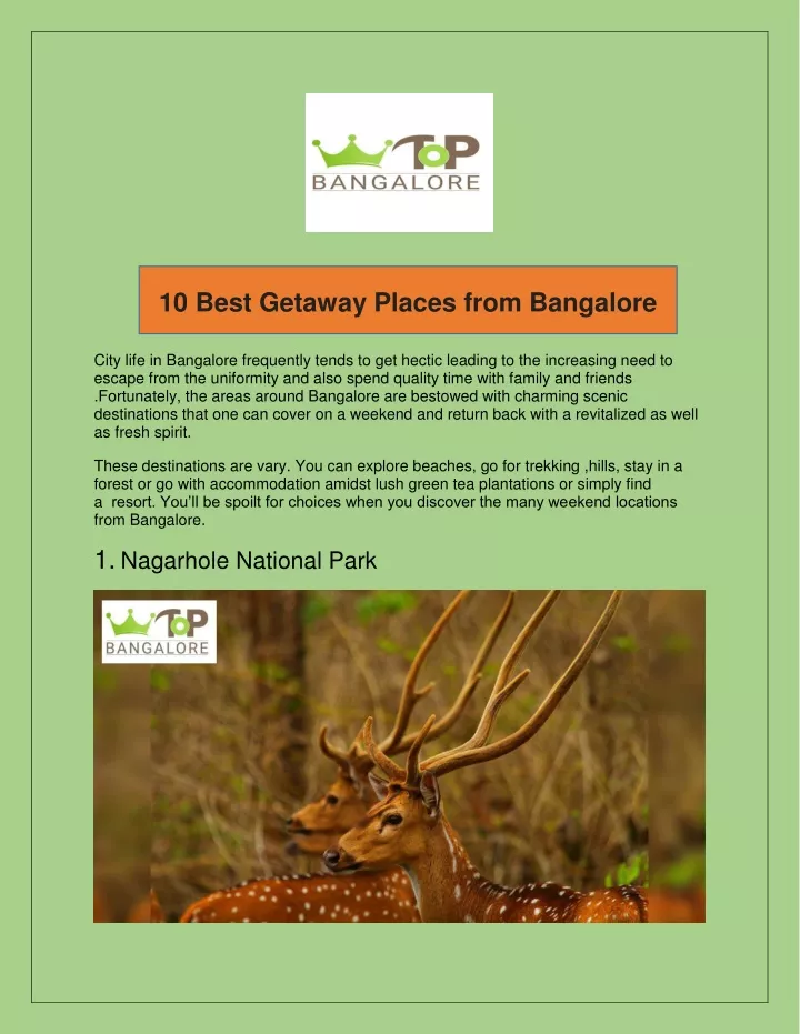 10 best getaway places from bangalore