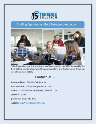 Staffing Agencies in USA | Tekedgesolution.com