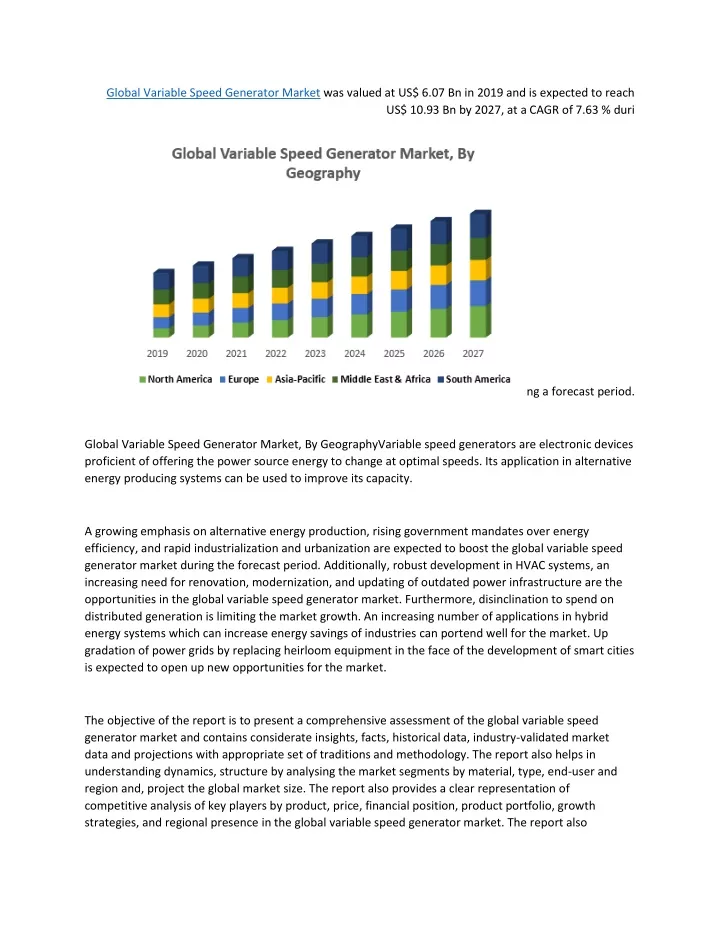 global variable speed generator market was valued