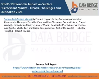 COVID-19 Economic Impact on Surface Disinfectant Market - Trends, Challenges and Outlook to 2025