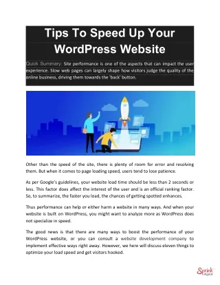 tips to speed up your wordpress website