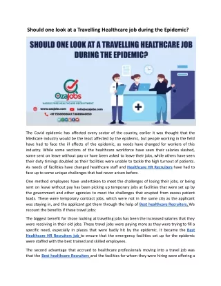 Should one look at a Travelling Healthcare job during the Epidemic?