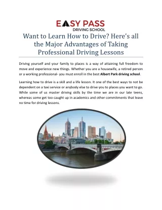 Want to Learn How to Drive? Here’s all the Major Advantages of Taking Professional Driving Lessons