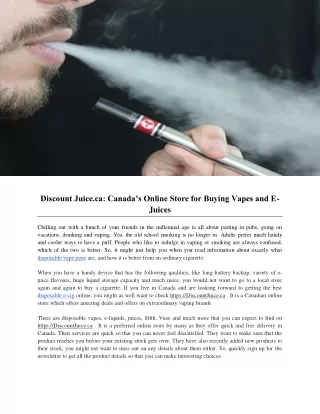 Discount Juice.ca: Canada’s Online Store for Buying Vapes and E-Juices