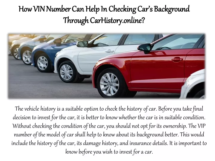how vin number can help in checking