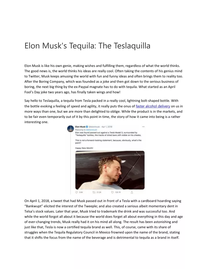 elon musk s tequila the teslaquilla