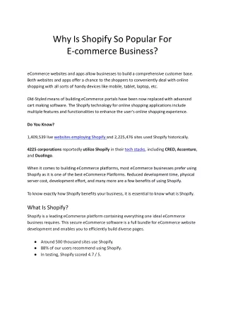 why is shopify so popular for e commerce business