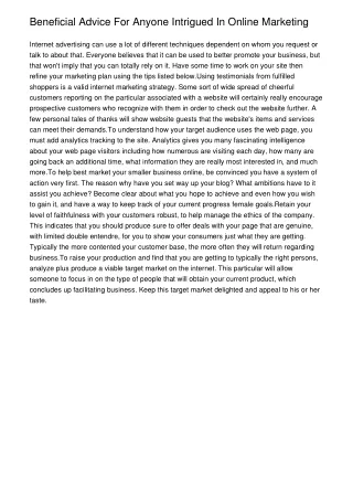 Beneficial Advice For Anyone Intrigued In Online Marketing