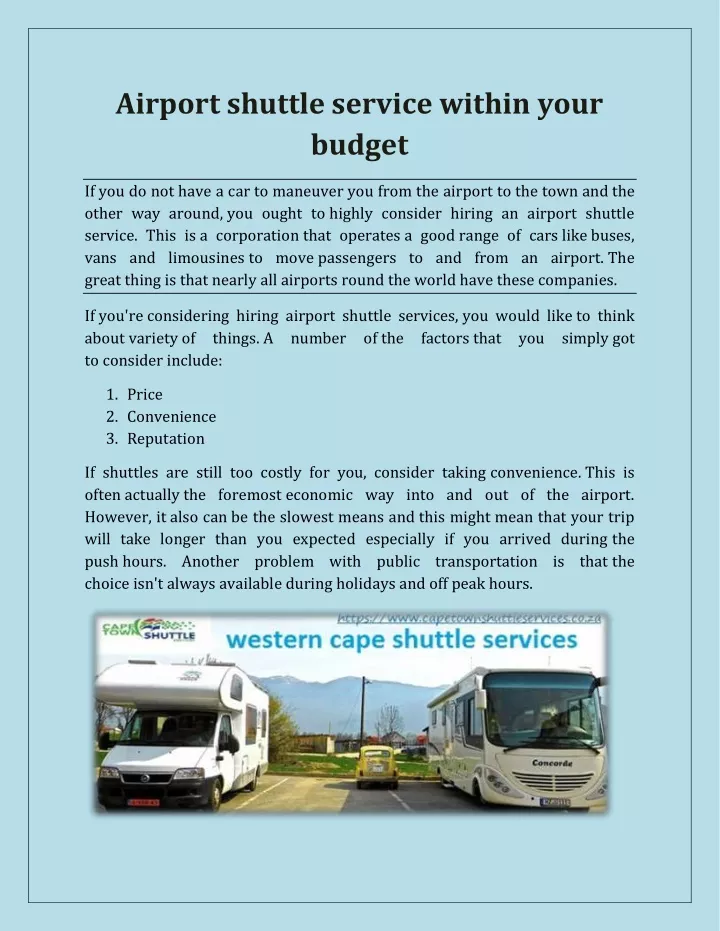airport shuttle service within your budget