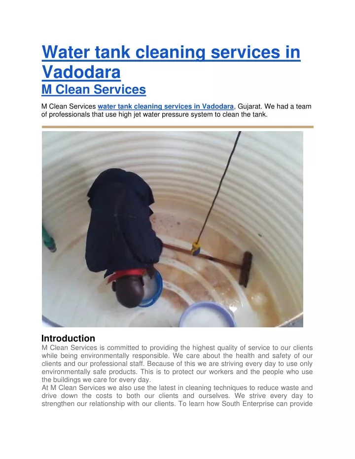 water tank cleaning services in vadodara m clean
