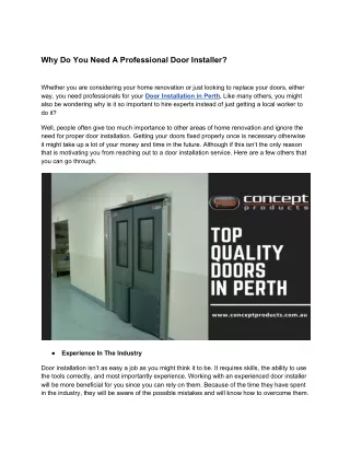 High Quality Door Installation in Perth - Concept Products