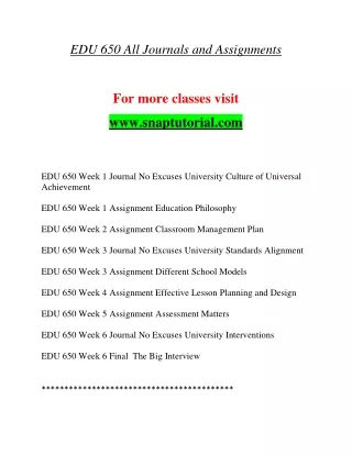 EDU 650 Enthusiastic Learning / snaptutorial.com