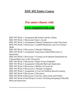 EDU 692 Enthusiastic Learning / snaptutorial.com