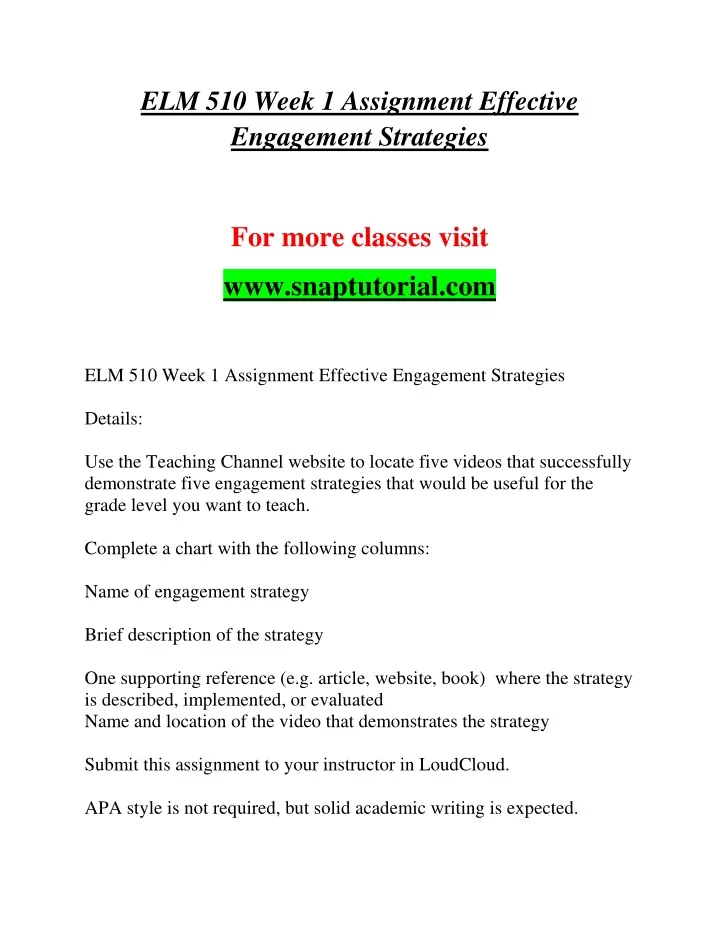 elm 510 week 1 assignment effective engagement