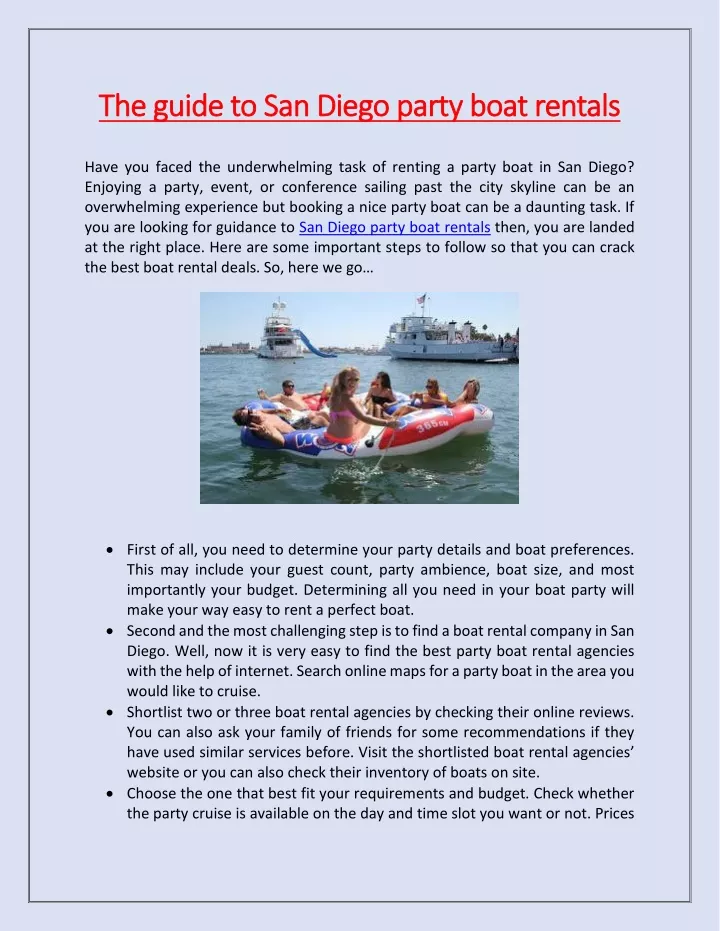 the guide to san diego party boat rentals